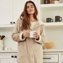 Women's Koolaburra By UGG Plush Hooded Zip Robe Cafe Creme -Koolaburra Boots Shop unnamed file 503